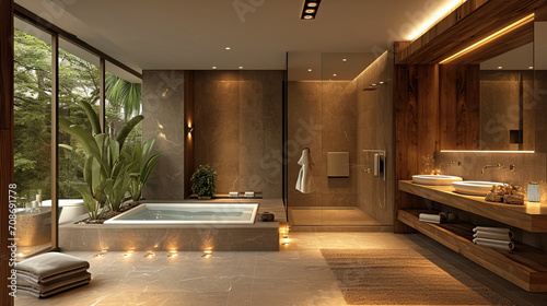 The bathroom banner with soft lighting in bright colors is an ideal place for relaxation and comfort. It is made in delicate and light shades, creating an atmosphere of calm and relaxation.