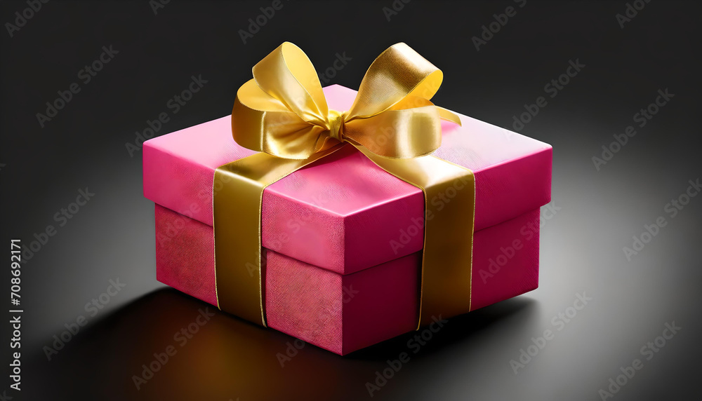 3d pink gift box with gold wrapping ribbon 3d pink gift box with gold wrapping ribbon