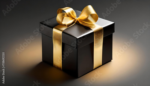 3d black gift box with gold wrapping ribbon, gift box with ribbon present package.