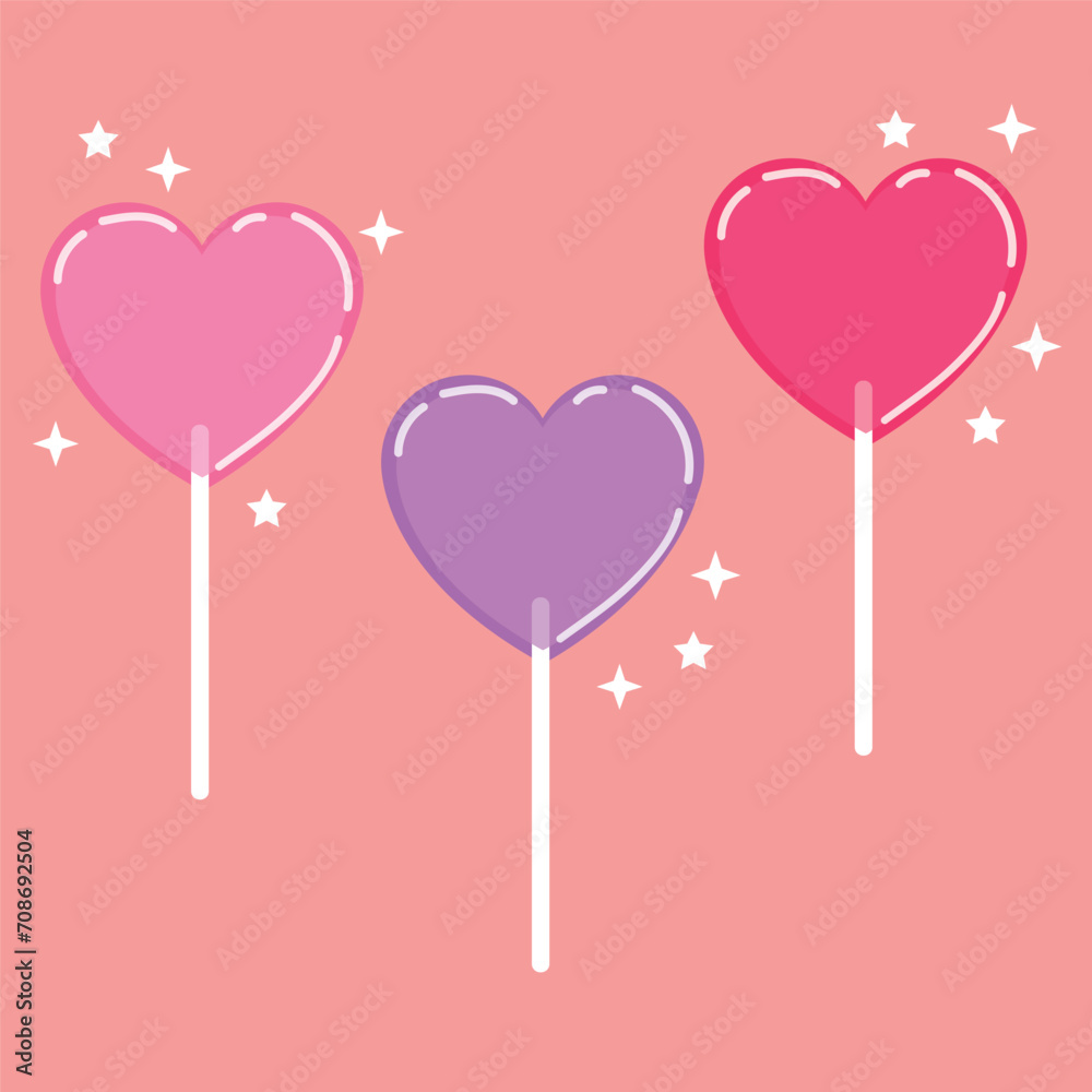 Sweets molded heart of candies on pink background. Simple hand drawn heart lollipops. Perfect As Wall Art, Valentine's Day Gift Card, Poster Or Invitation.
