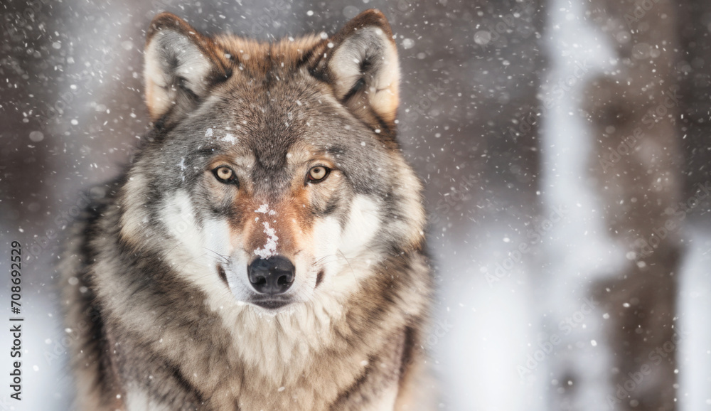 Obraz premium Portrait of a grey wolf in winter