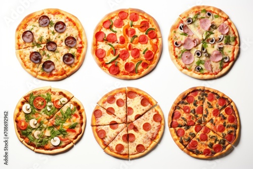 set of different pizza isolated on white backgroundd