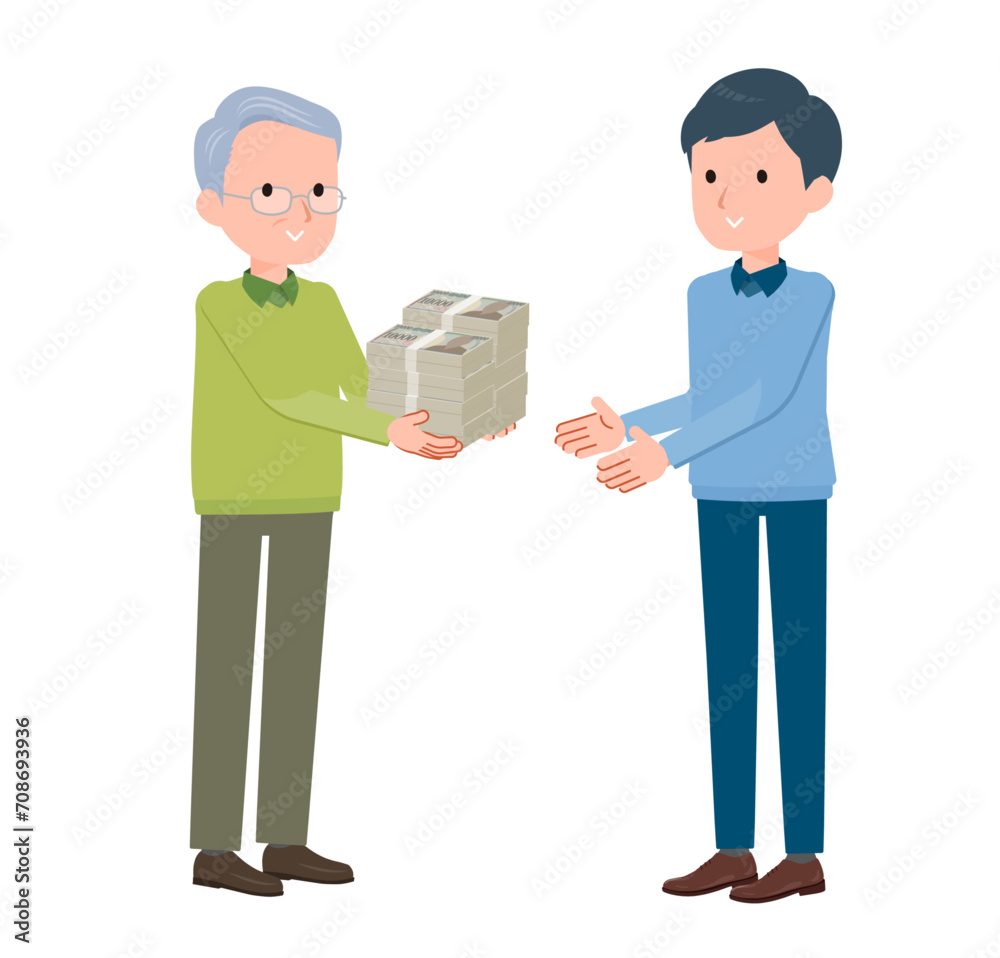 Obraz premium 現金資産を渡すシーン。