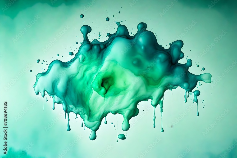 abstract painting of a semi-transparent green watercolor bubble splash background