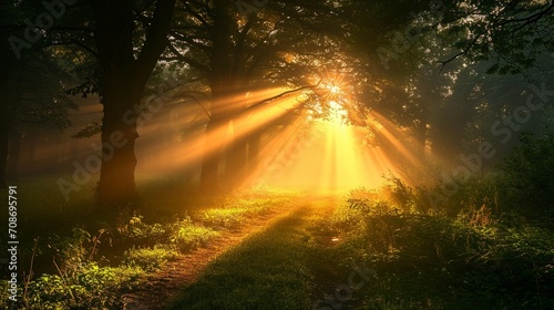 the awakening of nature with the first rays of sunlight at daybreak