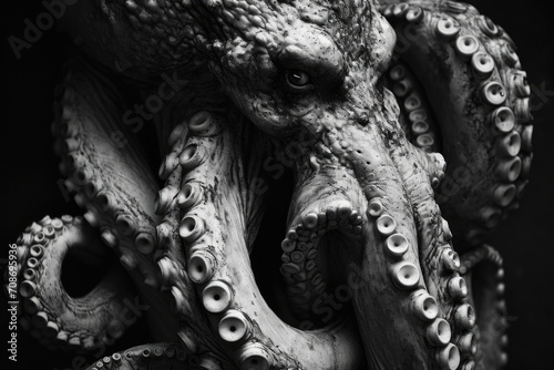 A black and white photo of an octopus. Suitable for various applications photo