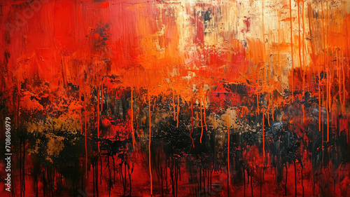 Bold Red Abstract, Dark Orange and Light Gold Elegance © M.Gierczyk