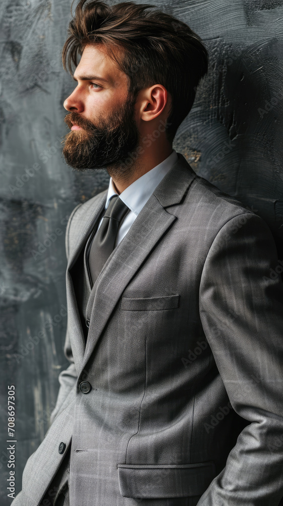 Confident Young Businessman with Beard in Formal Attire