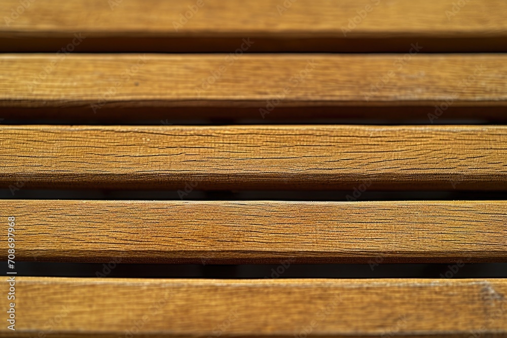 A detailed shot of a wooden bench. Ideal for adding a rustic touch to any outdoor setting