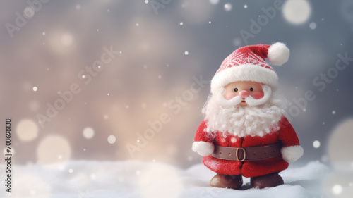 Adorable woolen Santa Claus on snowy winter background © M.Gierczyk