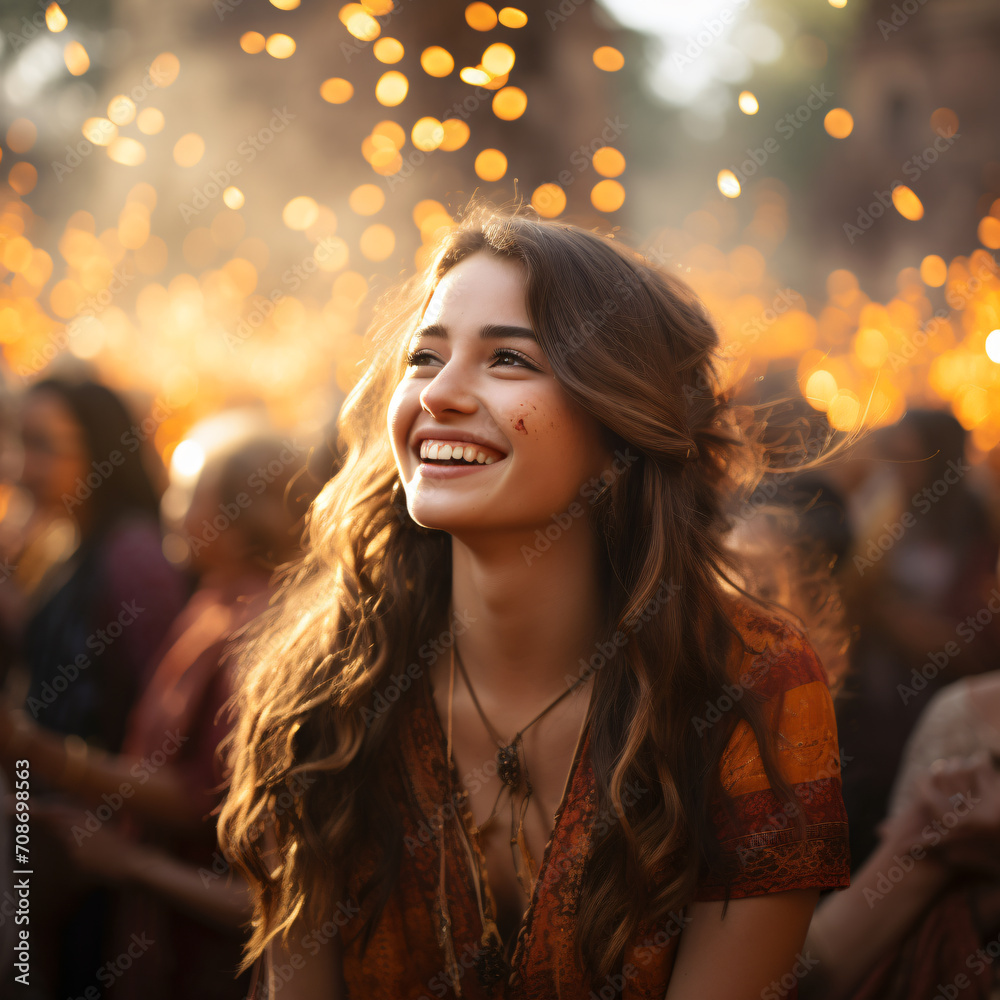 Portrayal of a woman enjoying outdoor festivities from the Front. Generative AI