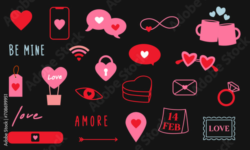 Valentine's Day elements set, 14 Fabruary