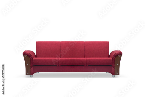 tripple seater Red folding sofa, bench on white background photo