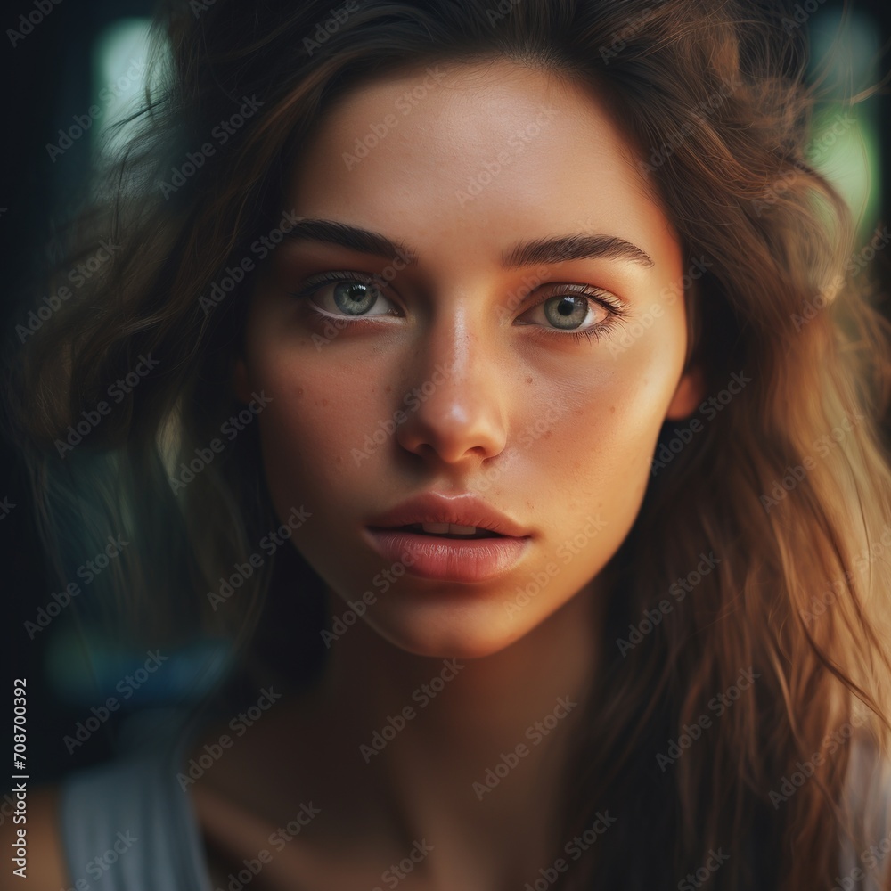 Portrait of a young woman with green eyes and brown hair Portrait of a young woman with green eyes and brown hair