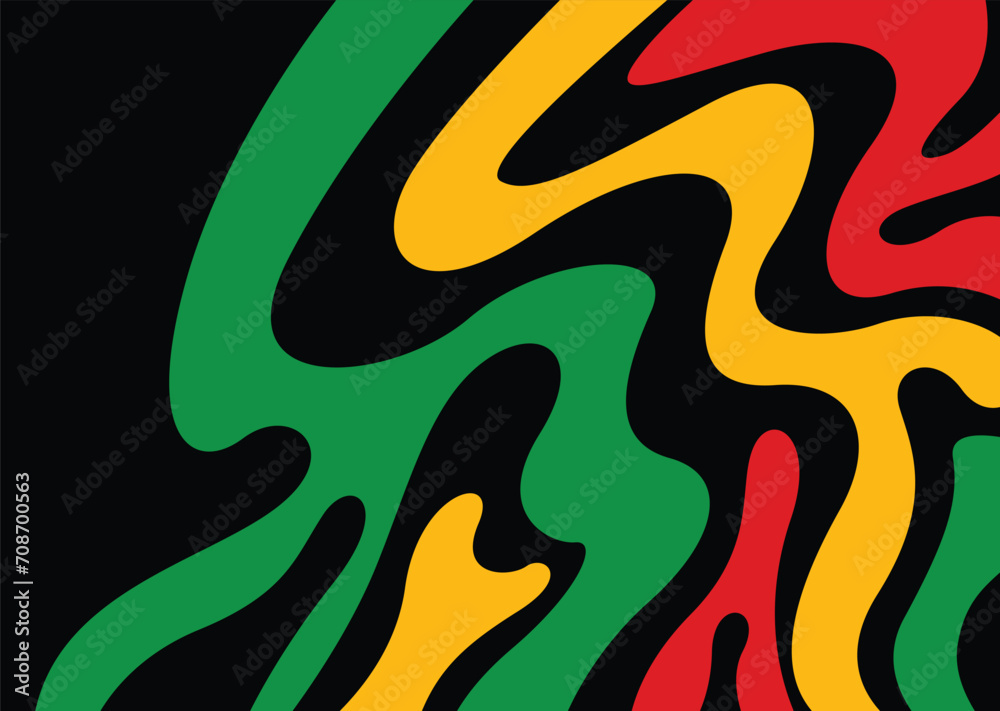 Abstract background with colorful wavy lines pattern and with Jamaican color theme Abstract background with colorful wavy lines pattern and with Jamaican color theme