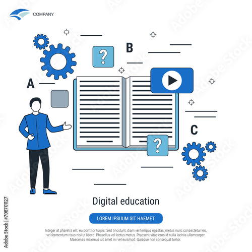 Digital education, online learning flat design style vector concept illustration