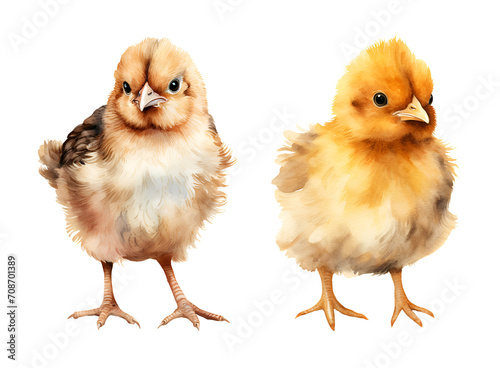 Chick, watercolor clipart illustration with isolated background.