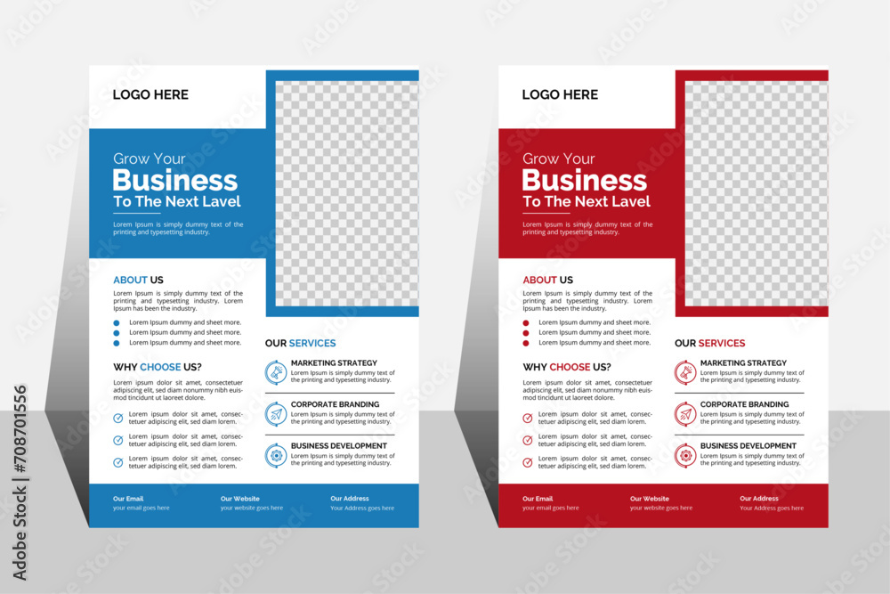 Simple attractive corporate business flyer template design with blue and red color.	
 - obrazy, fototapety, plakaty 