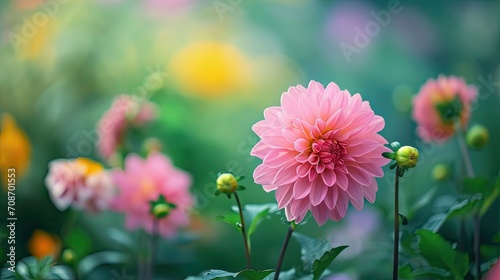 Flower garden of a pink flower with a green background