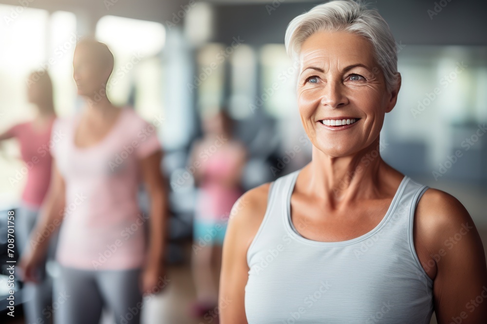 Obraz premium Multicultural group of middle aged people working out in fitness studio representing variety of cultures