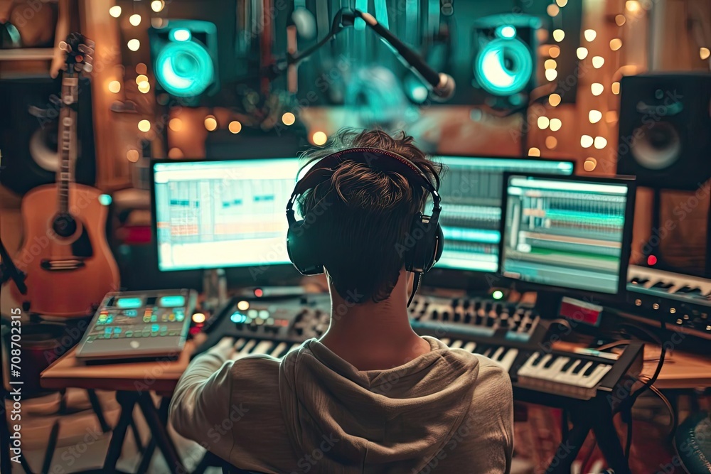 Indie musician recording a song in a home studio Capturing the essence of independent music creation