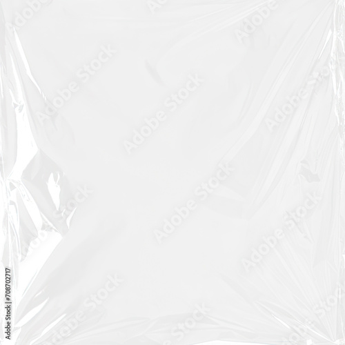 Plastic wrap texture overlay effect. Polyethylene packaging for vinyl or cd cover. Shrink crumpled plastic sleeve, vector mockup illustration.