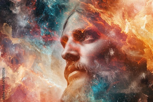 Jesus' face emerging from abstract Celestial patterns