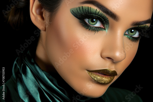 portrait of a woman with eyes Valentines makeup bold statements green black