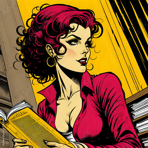 Charming woman reads a book