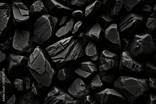 Black coal, rocks, stone textures background, monochrome abstraction. Rock Texture, Monochromatic Black and White. A Dark Gray Stone Granite Background for Design