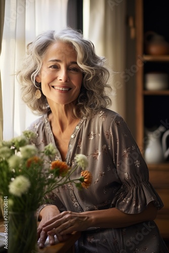 Portrait of a smiling mature woman with gray hair © duyina1990