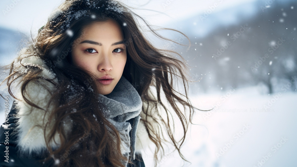 portrait of a young woman in a winter park portrait of a young woman in a winter park