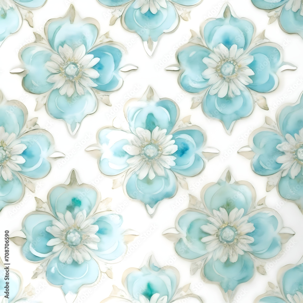 Aqua Florals: Serene Watercolor Flower Pattern