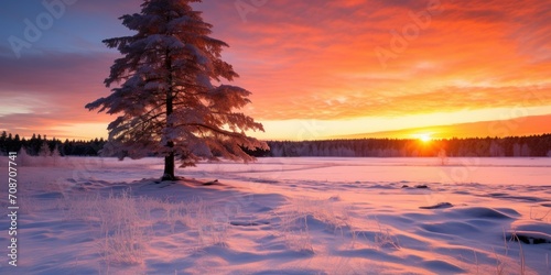 The cold air adds a crispness to the scene, making the winter sunset a breathtaking display of natural beauty. 