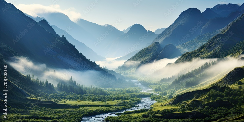 Picture a serene landscape with fog blanketing the mountains. It's like nature's own soft veil, 