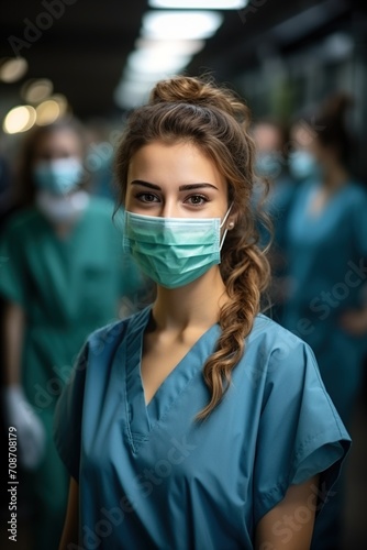 Portrait of a Confident Female Doctor or Nurse Wearing a Mask
