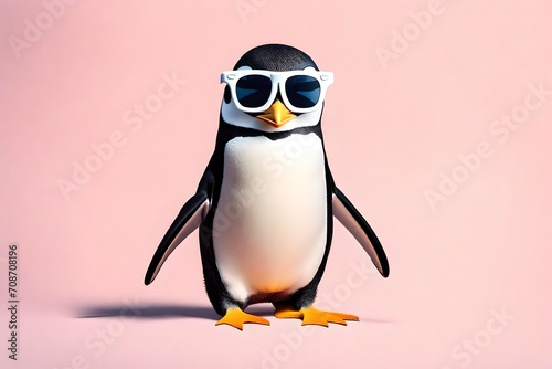 penguin in sunglass shade glasses isolated on solid pastel background © Naila