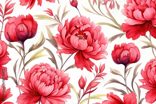 Floral pattern with pink peonies. Blooming flowers on a light background. Watercolor style