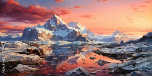 captures the unique beauty of Antarctica, showcasing the vast icy expanse under the soft glow of daylight. 