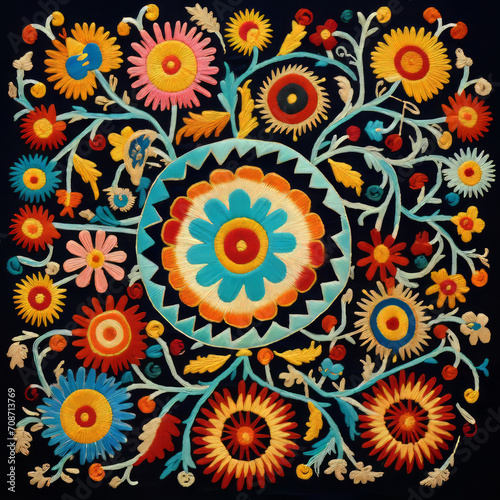 Central Asian Suzani embroidery as part of a cultural display