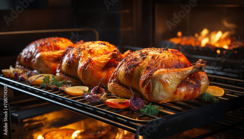 Grilled chicken, roast turkey, barbecue chicken, cooked meat, healthy meal generated by AI photo
