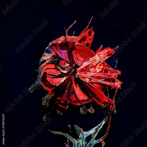 red crystal flower, black background