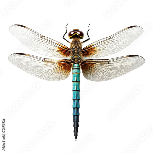 Close-up dragonfly isolated on transparent and white background. Generative ai