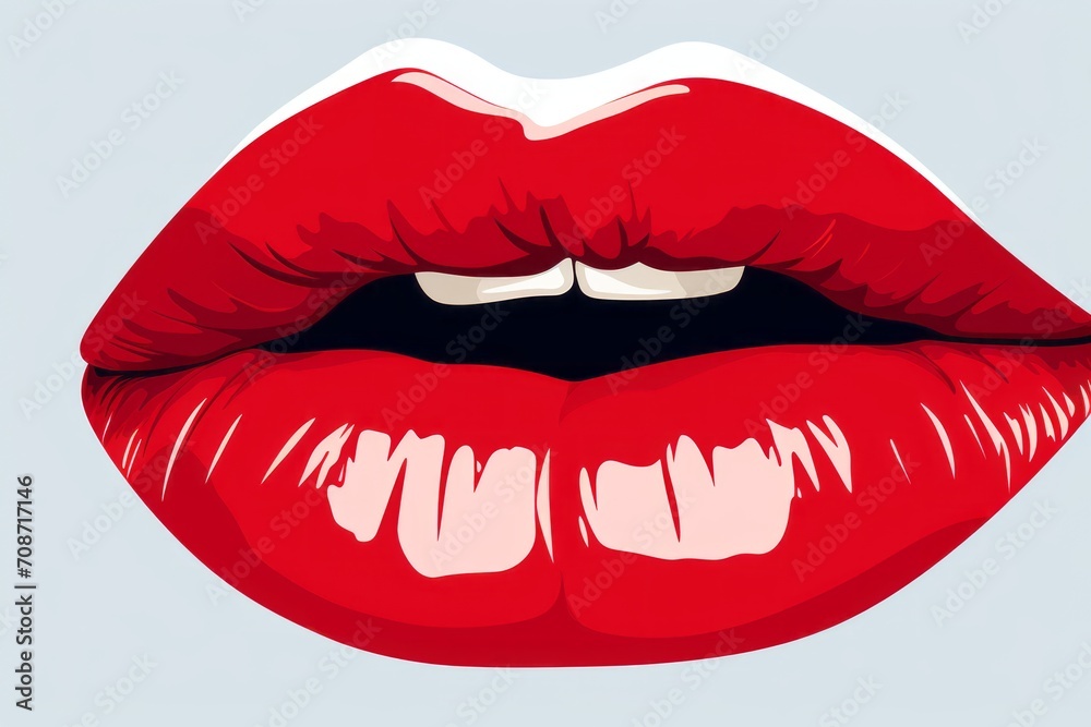 Woman's lips close-up with red lipstick, pop art 60s, illustration Woman's lips close-up with red lipstick, pop art 60s, illustration