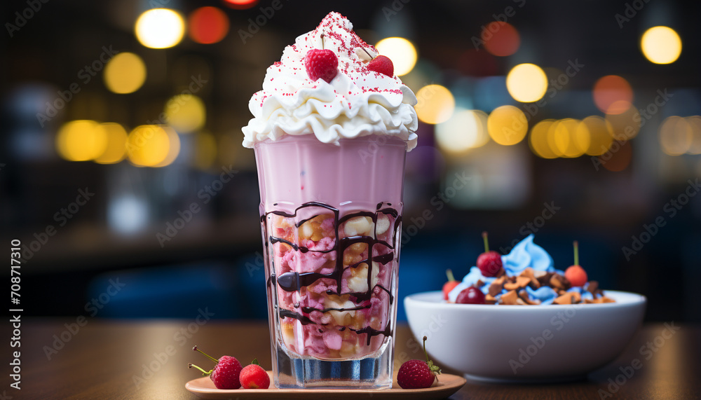 Gourmet dessert Fresh raspberry and chocolate ice cream indulgence generated by AI