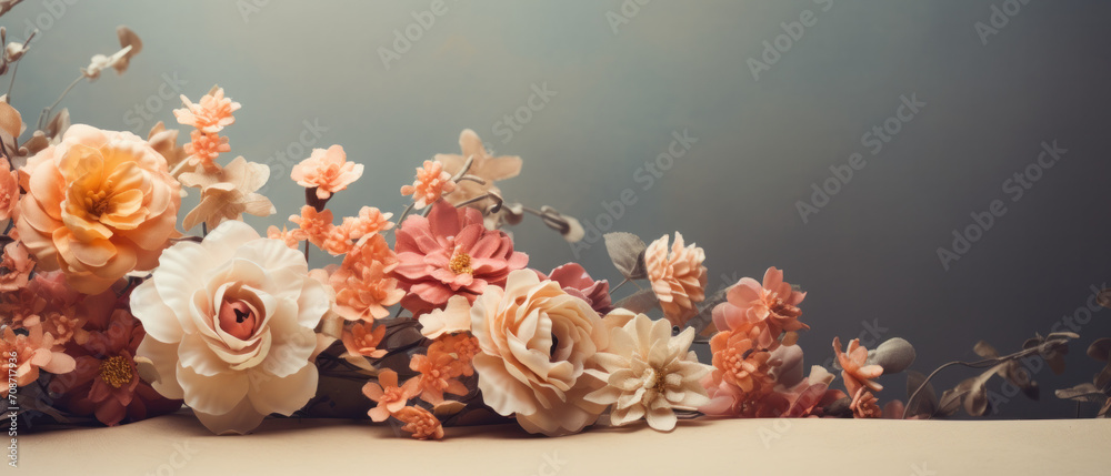 Artificial Flowers background with copy space
