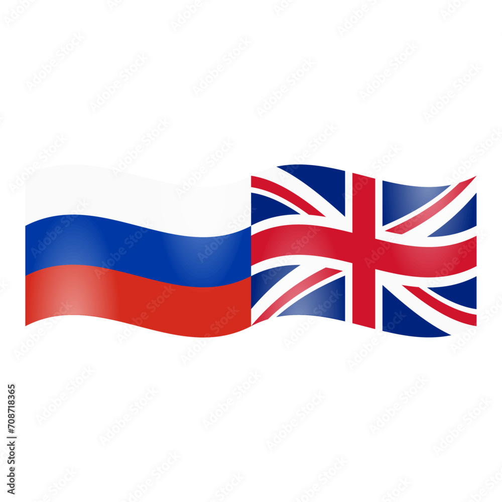 National flag of Russia and United Kingdom