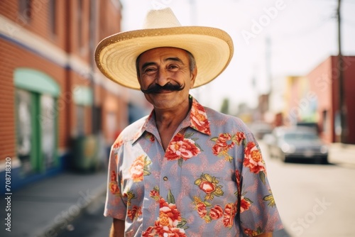 Mexican man in a traditional sombrero hat on the street