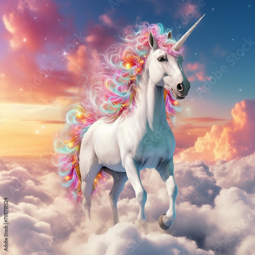 Beautiful horse unicorn mythology cute animal full of colors 