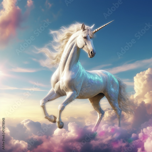 Beautiful horse unicorn mythology cute animal full of colors  © AD